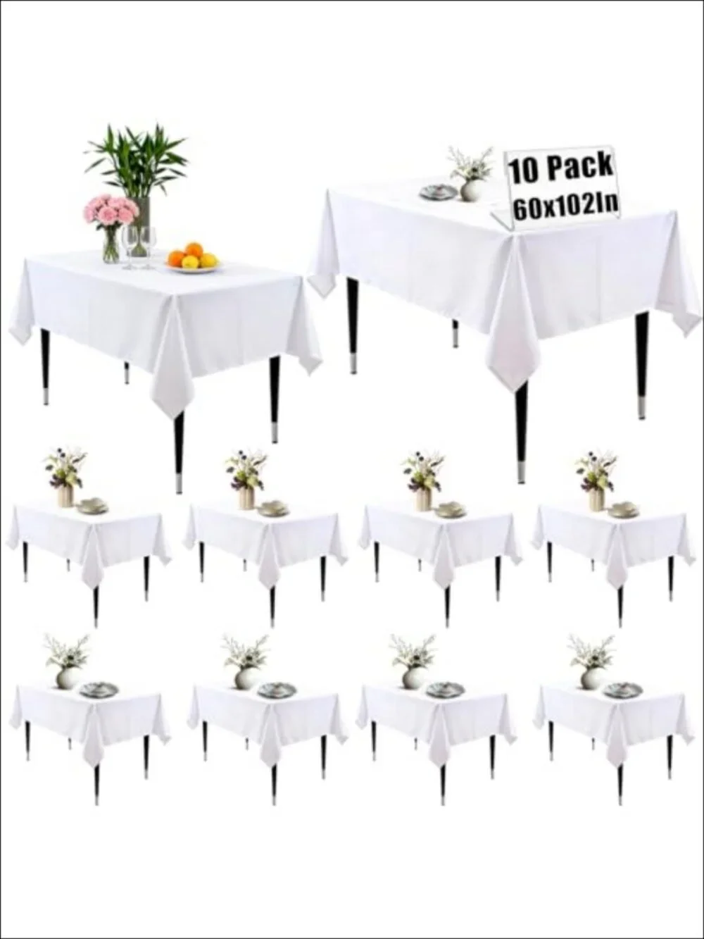 10 Pack 60x102In Rectangle Polyester Table Cloths Stain Resistant